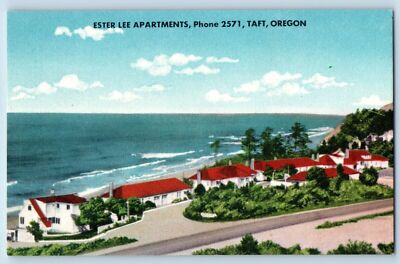Taft Oregon OR Postcard Ester Lee Apartment Oceanside Highway Scenery Vintage