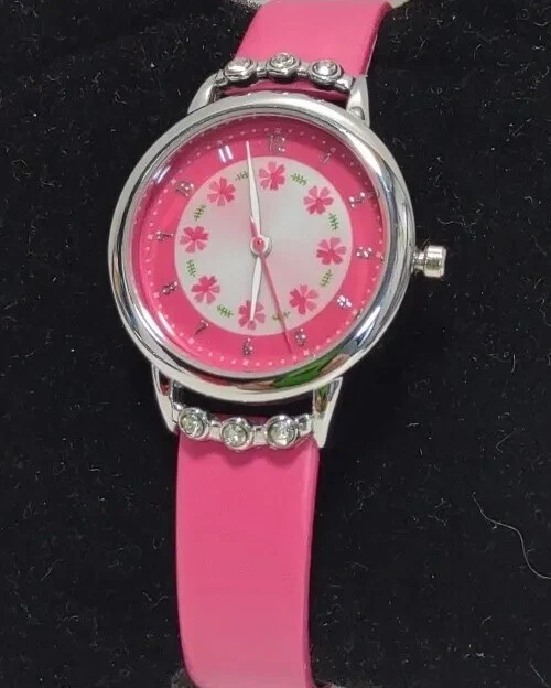 Reloj DOVODA Niñas Cuero Rosa Fácil Lectura Tiempo Maestro Flor Esfera Diamante Foto 2 de 4