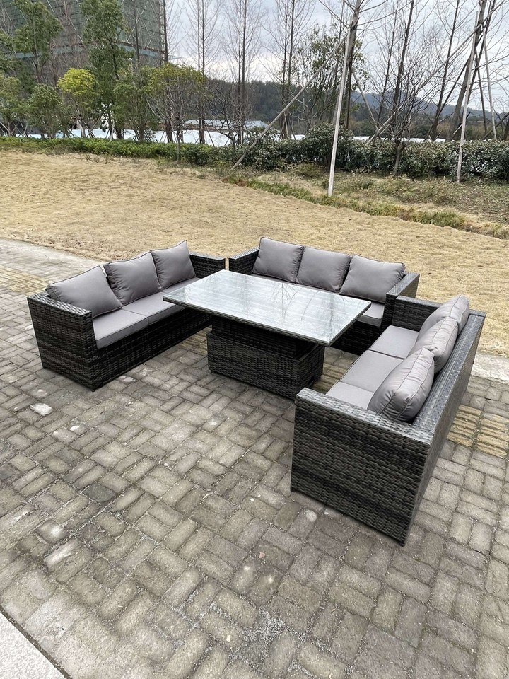 Fimous Rattan Outdoor Garden Furniture Sets Rising Table Patio Lounge