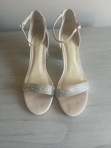 Betsey Johnson Rhinestone Block Heel “Mari” Sz 12 Champagne - Picture 2 of 11