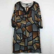 Highness S/M Mid Long Sleeve Earth Toned Patterned Thin Knit Dress