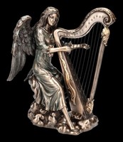 Engel Figur Spielt Harfe - Dekofigur Dekoration Veronese Bronziert 20,5Cm