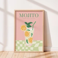 Mojito Cocktail Trendy Print, Kitchen Wall Art Print, Bar Cart Decor