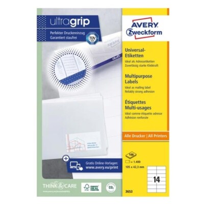 Avery Zweckform Labels Avery 105 x 42,3mm A4 (3653) Mehrzwecketiketten