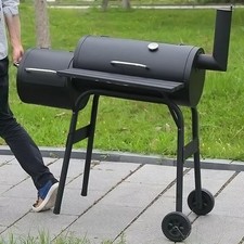 Trolley Smoker Barbecue BBQ Outdoor Charcoal Portable Grill Garden Barrel Drum