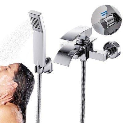 Chrom Badewannenarmatur Mischbatterie Badewanne Wasserhahn Wasserfall Armatur