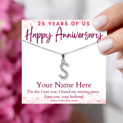 Personalisierte Halskette 25. Hochzeitstag Geschenk für Frau Silber Buchstabe Name