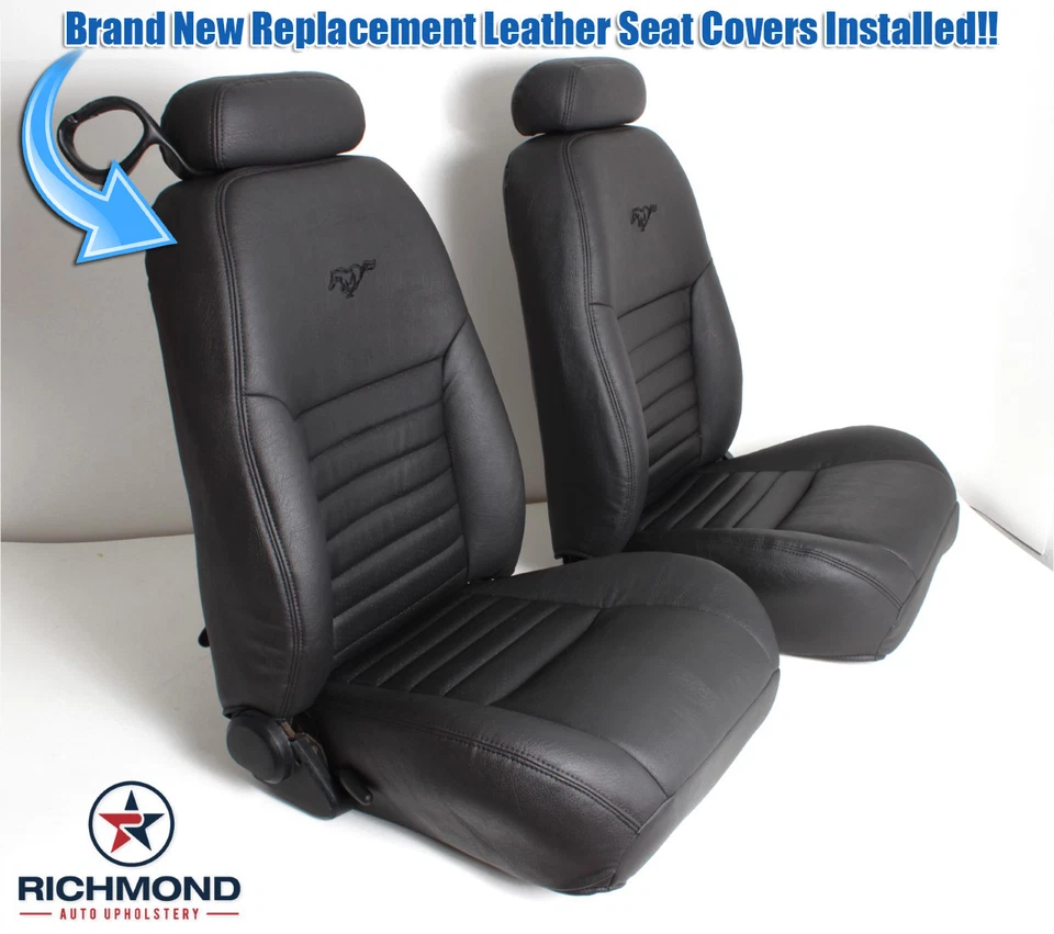 1999 2000 Ford Mustang Saleen S281 -Driver Side Bottom Leather Seat Cover Black - Image 3 of 4