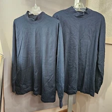 Men Shirt Top Mock Turtle Neck LL Bean L Casual Business Cotton Blue Solid Lot 2