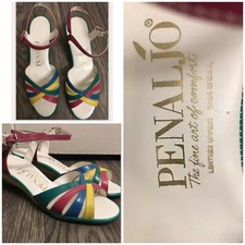 Penaljo Multicolor Vintage Peep Toe Ankle Strap Kitty Heel 2  Sandals 7N