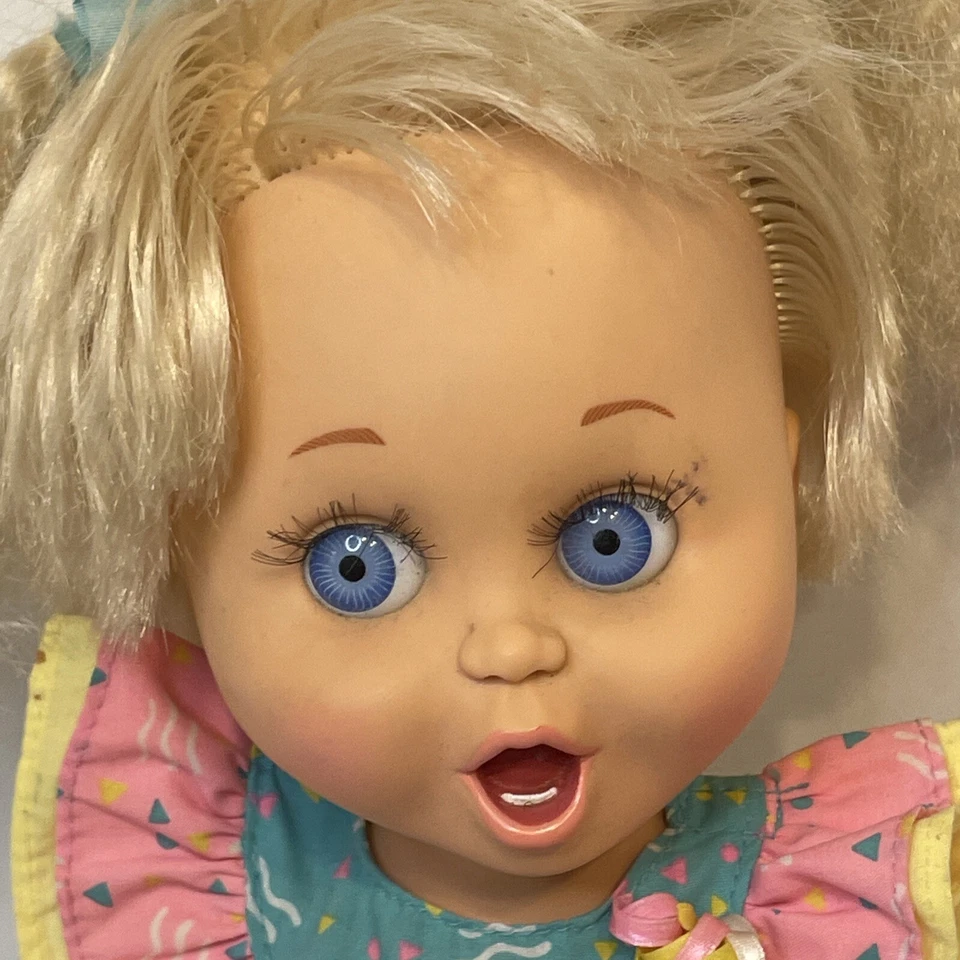 Muñeca Baby Face #2 SO SORPRENDIDO SUZIE LGTI 1990 13" Turquesa Jumper Foto 2 de 4