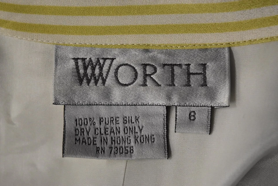 Worth Womens Top Ssize 6 Green Ivory Striped Blouse 3/4 Sleeve Silk Jacket - Imagem 4 de 4