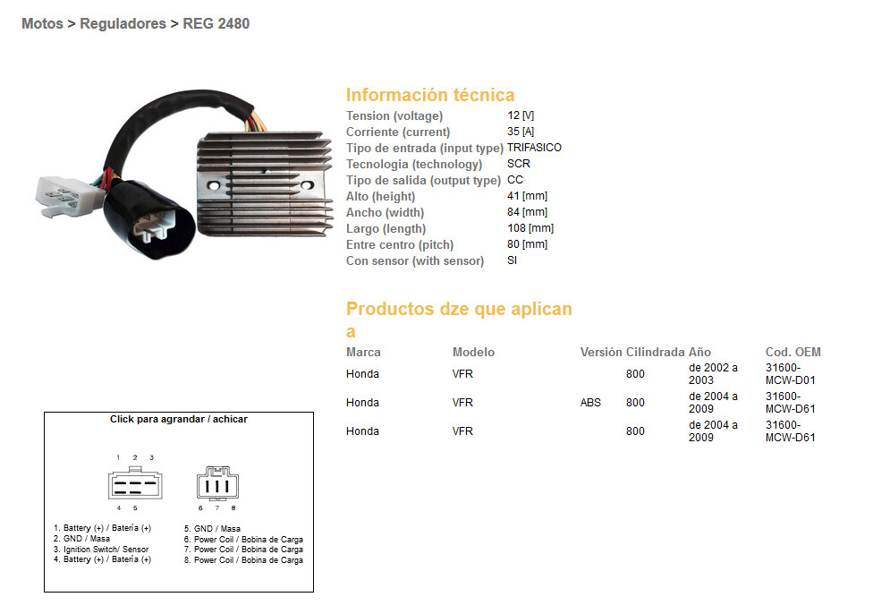 Régulateur de tension pour voyager serein en Honda VFR800 modèle DZE 35A ESR438