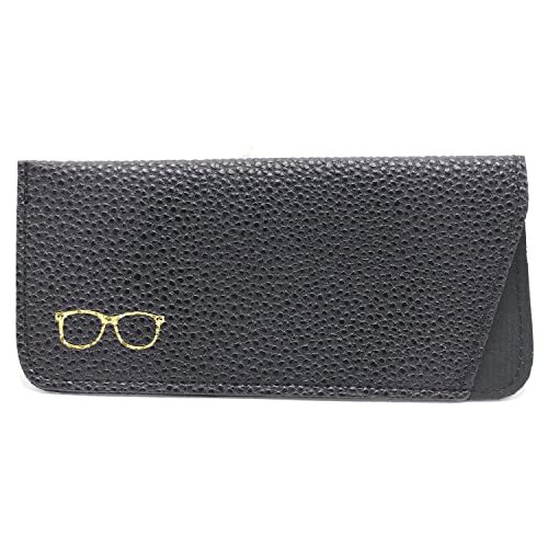 Luxury Women's Eyeglass Case Leather Soft Holder Pocet Cases Slim Travel Black