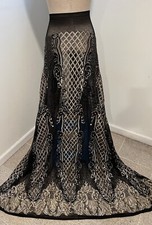 Black Gold Embroidery 4way stretch sequin Lace fabric 50  Width 1 Yard