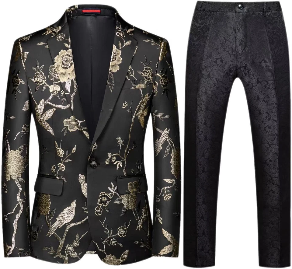 Conjunto de trajes de hombre con estampado de cachemira formal esmoquin muesca solapa chaqueta pantalones florales novio Foto 4 de 4