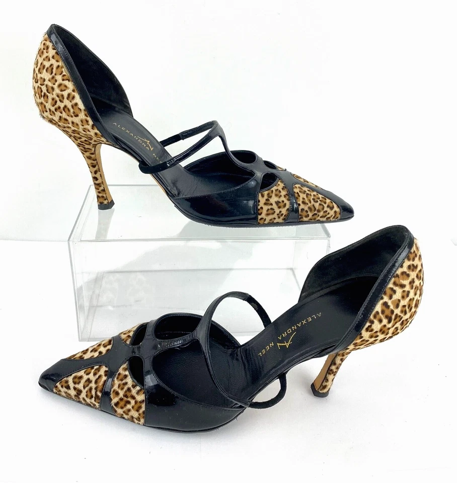 Alexandra Neel 豪华皮革高跟鞋女式 39 码设计师高跟鞋 8.5 意大利鞋 — 第 3/4 张图片