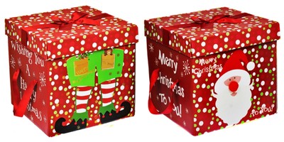 New Santa Christmas Eve Gift Storage Box with Lid &amp; Ribbon Handles Xmas Present | eBay