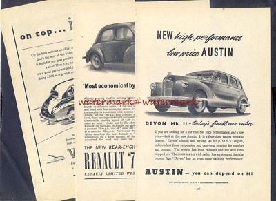 NEUWAGEN für 1949 - 3 Oldtimer Original (KEINE Repro!) WERBUNG. Kostenloser UK-Versand