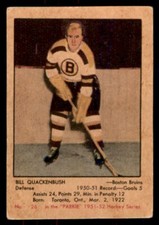 1951-52 PARKHURST BILL QUACKENBUSH ROOKIE #26 VGEX NO CREASE, SOFT CORNERS