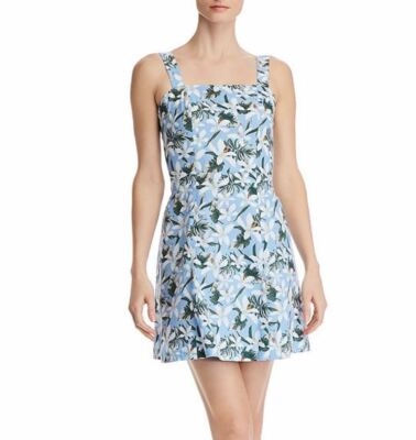 blue and white fit and flare dress