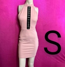🆕Sexy Thick Mauve Pink Halter Front Hook Closure Club Dress ~Size S