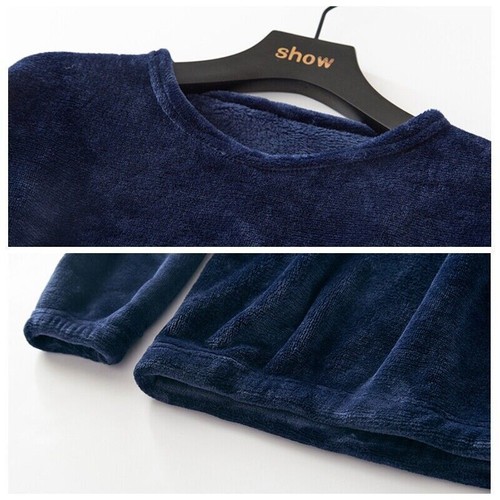 Herren Nachtwäsche Pyjama Set Flanell Koralle Fleece Pullover Oberteil Langarm Warm Anzug - Bild 9 von 22