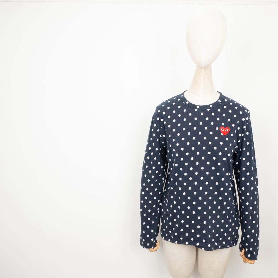 Comme Des Garcons Women's Blue Cotton Japan Polka Dot Crew Neck Pullover Size M - Image 2 of 4