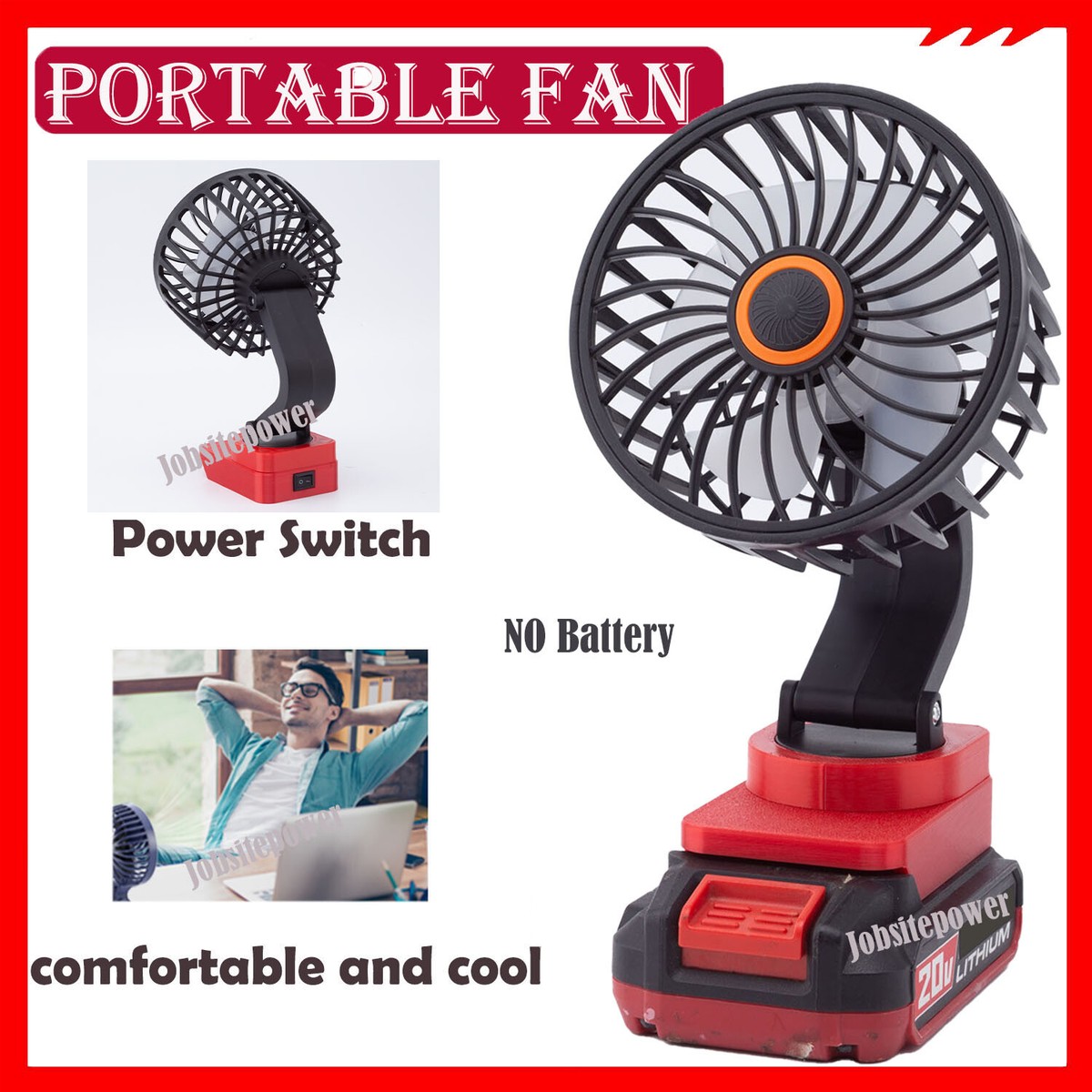 Portable Fan For Bauer 20V Li-Ion Battery Cordless Jobsite Fan