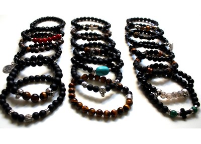 Lot De 20 Bracelets Hommes Perles élastique - Revendeur - Neufs Sans Emballage