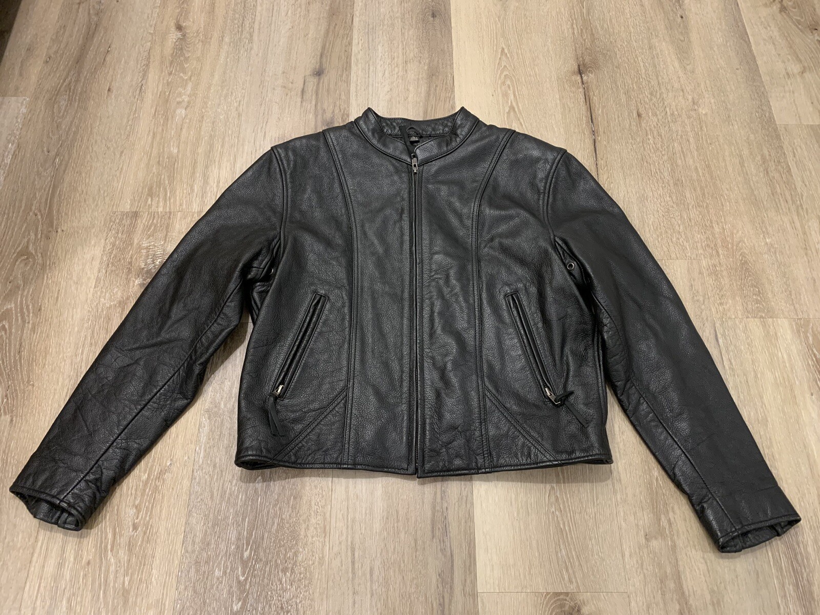 Leather Motorcycle Biker Jacket Black 