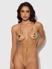 House of Desire Deep V-Plunge Chain Teddy Gold