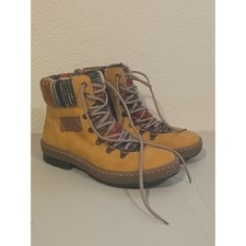 Rieker 1874 Womens Yellow Ankle Boots Knit Collar Faux Fur Lining Size 37 NEW
