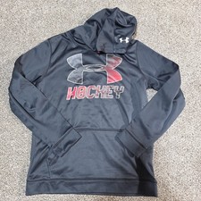 Under Armour Hoodie Youth XL Black Red Hockey Graphic Loose ColdGear Pullover
