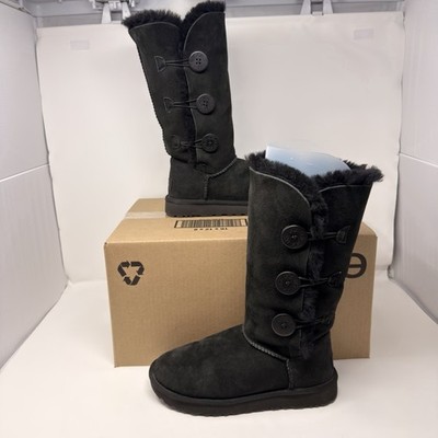 UGG Bailey Button Triplet Tall Black Sheepskin Womens Size 7 DISCONTINUED