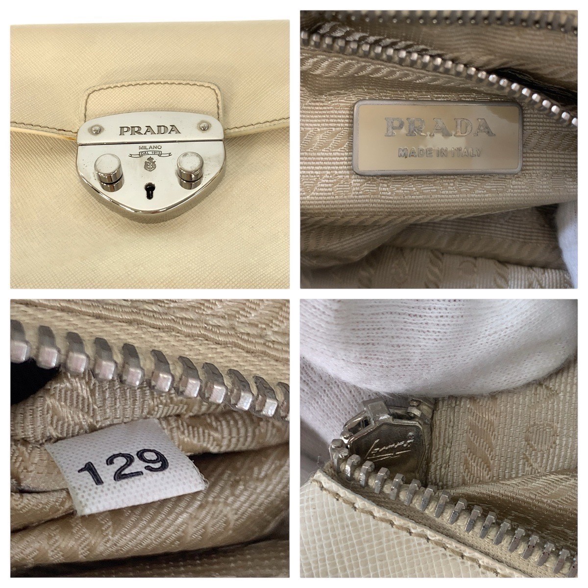 PRADA Saffiano White Silver Hardware Leather Shoulder Bag Handbag Women s 502056 thumbnail 4