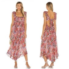 Zimmermann Dress Size 3/ AU 14/ US 10 Poppy Frill Edge Midi Pink Floral Silk