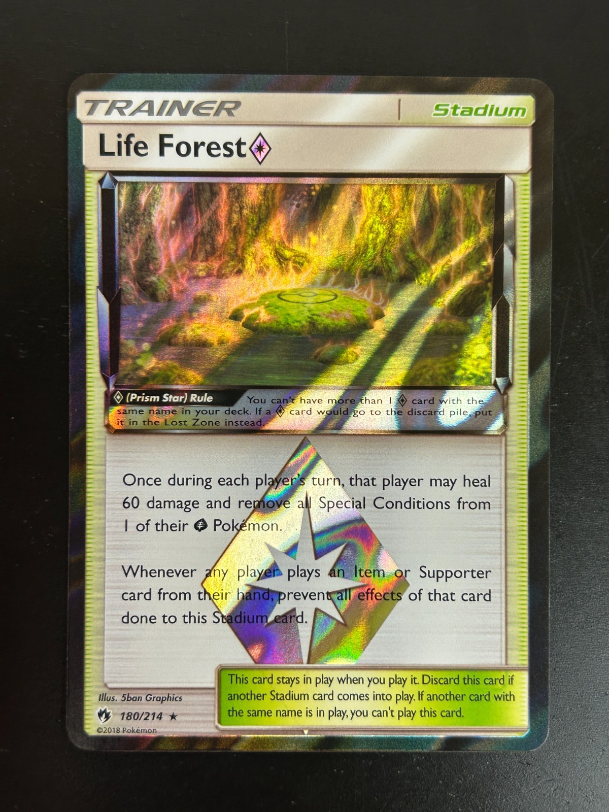 Life Forest ◇ 180/214 Prism Star Rare Lost Thunder Pokemon Holo