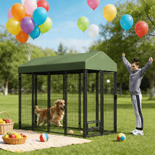 Spacious Dog House for Large Breeds, Lockable Gate  Metal Frame