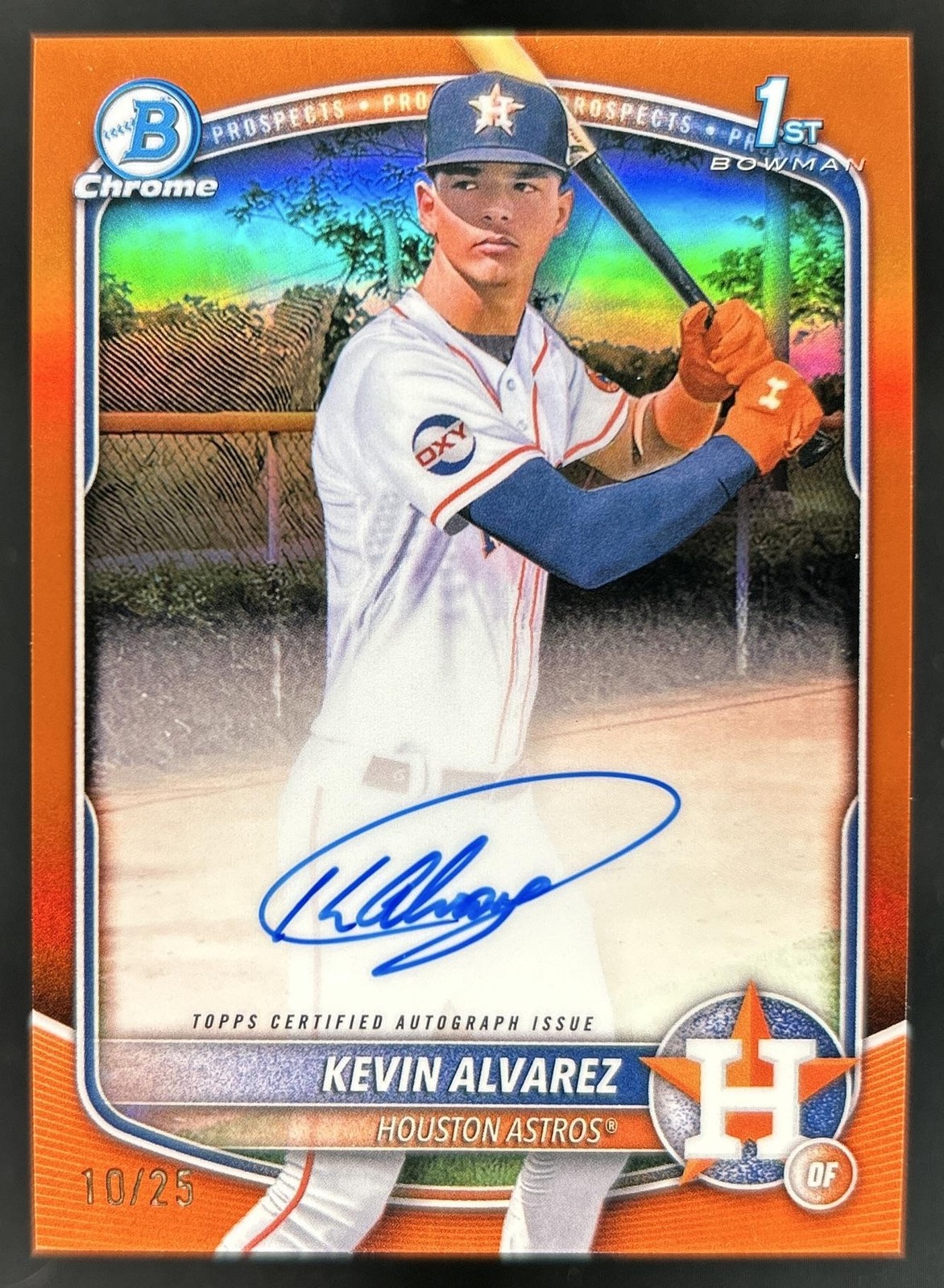 2025 Bowman Chrome Kevin Alvarez Auto Orange Refractor 1st Prospect #/25 Astros