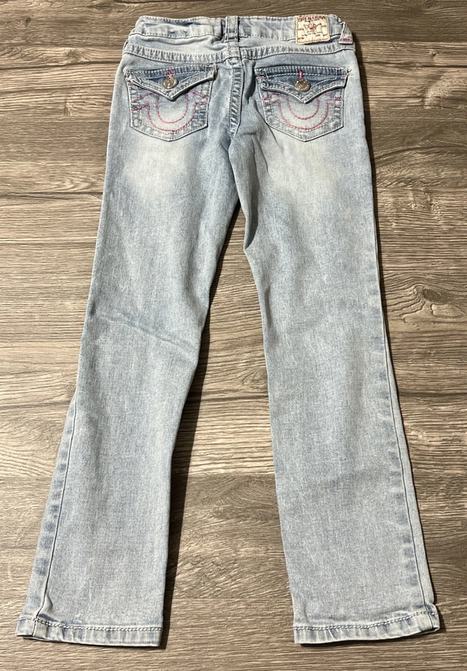 Pantalones de mezclilla True Religion Billie tiro medio solapa recta bolsillo talla 8 (22x22) para niña Foto 4 de 4