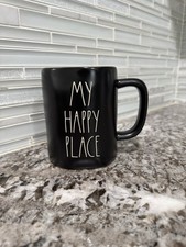 Rae Dunn My Happy Place Ceramic Mug Coffee Tea Black Artisan Collection 