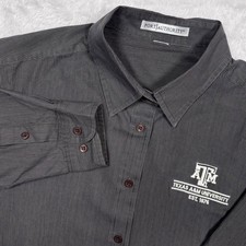 Texas A&M University Aggies Button Shirt Women M/L Dark Gray Microstripe Alumni
