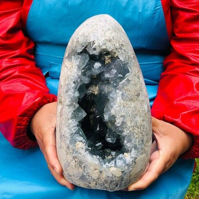 15.37LB Natural Blue Celestite Geode Quartz Crystal Mineral Specimen Healing