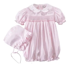 Petit Ami Pink Hand Embroidered Smocked Bubble  3 6 9 Months