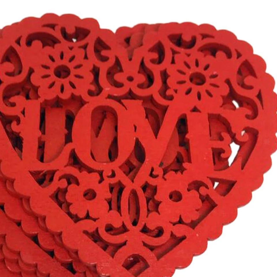 Wooden Drop Crafts Wedding Ornaments Red Heart Slices with - Image 2 of 4