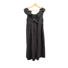 Quince Maternity Organic Cotton Gauze Ruffle Front Dress Black Basic Sleeved S