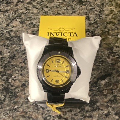 Invicta Men's Quartz Wristwatch Yellow Dial Black Rubber Strap 100m w/ Box