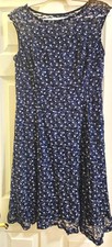 Candalite Blue/White Floral Lace Fit & Flare Dress Sleeveless Knee Length L