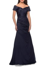 La Femme 25996 Ruched  Beaded Navy Blue Gown Sz 6  599 Navy